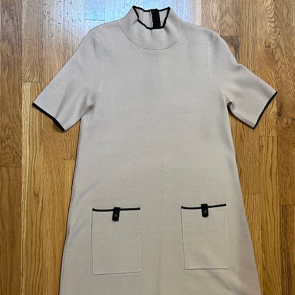 Anthropologie Annalise Mock-Neck Mini Sweater Dress by Maeve Creme/Black Medium - Picture 11 of 14